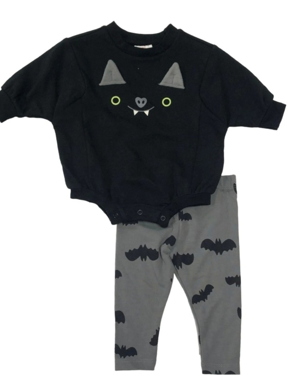 Cat & Jack Black Bat Face Top with Gray Bat Print Leggings